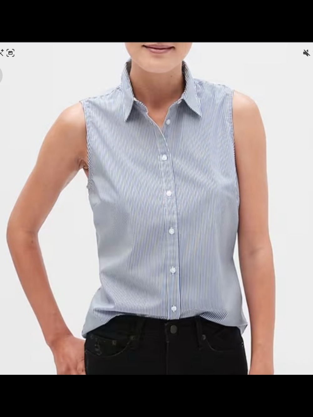 BANANA REPUBLIC  Classic Tailored Sleeveless Blue Pinstripe Button-Front Shirt -